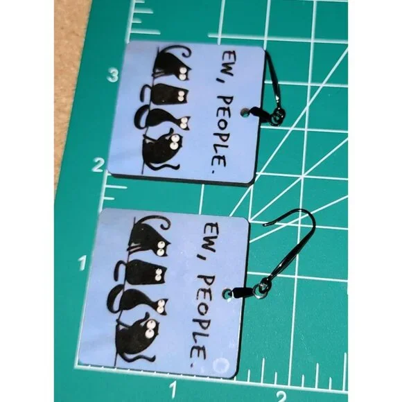 Women's Fashion Jewelry Ew, People Black Cat's Square Earrings Dangle Blue Black - Picture 4 of 4
